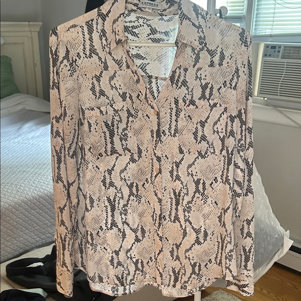 Express Black and Cream Snake Print Button Down Shirt